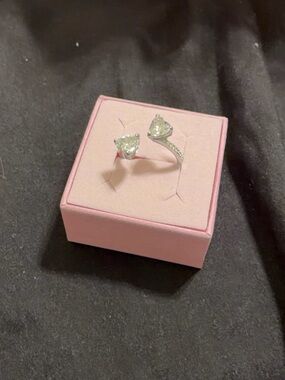 Swarovski Silver Open Heart Ring with Pink Box Accent